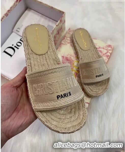 Discount Dior Granville Embroidered Cotton Espadrille Mule CD1555 Beige