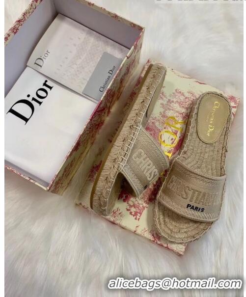 Discount Dior Granville Embroidered Cotton Espadrille Mule CD1555 Beige