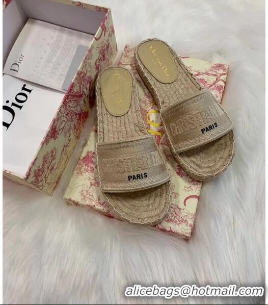 Discount Dior Granville Embroidered Cotton Espadrille Mule CD1555 Beige