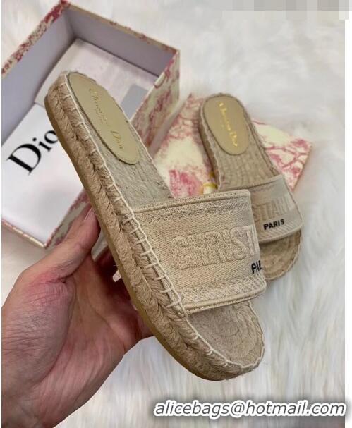 Discount Dior Granville Embroidered Cotton Espadrille Mule CD1555 Beige