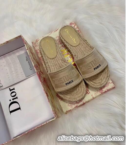 Discount Dior Granville Embroidered Cotton Espadrille Mule CD1555 Beige