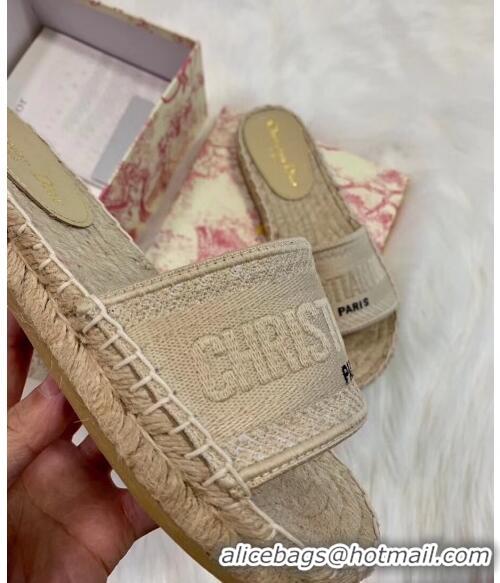 Discount Dior Granville Embroidered Cotton Espadrille Mule CD1555 Beige