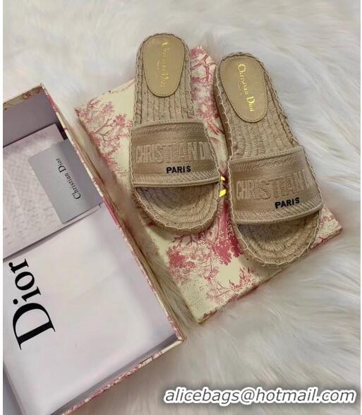 Discount Dior Granville Embroidered Cotton Espadrille Mule CD1555 Beige