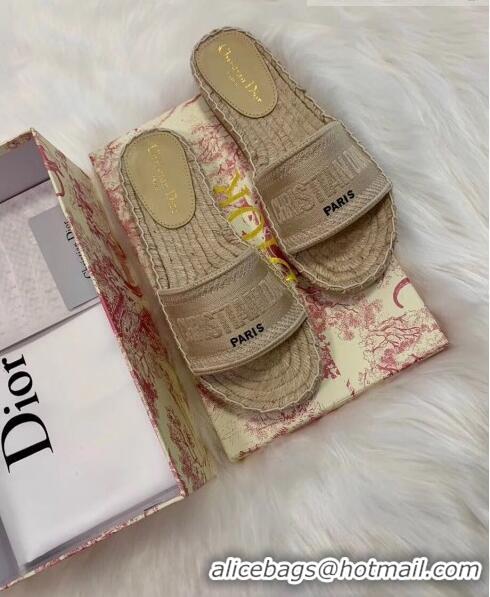 Discount Dior Granville Embroidered Cotton Espadrille Mule CD1555 Beige