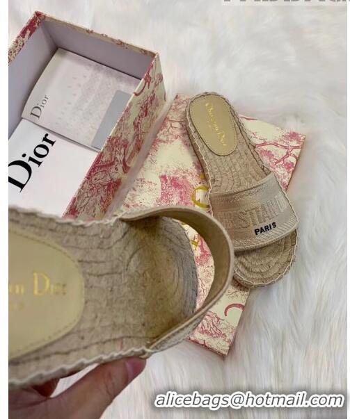 Discount Dior Granville Embroidered Cotton Espadrille Mule CD1555 Beige