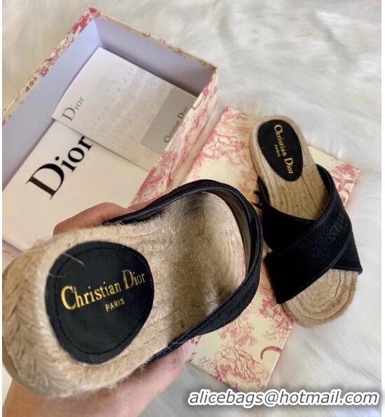 Affordable Price Dior Granville Embroidered Cotton Mule Sandals CD1559 Black