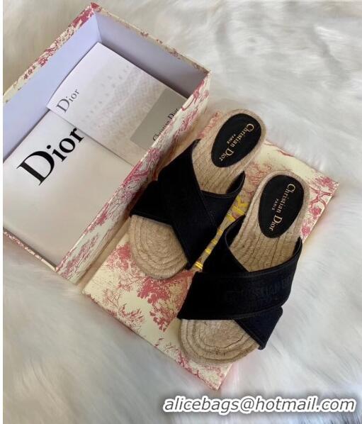 Affordable Price Dior Granville Embroidered Cotton Mule Sandals CD1559 Black