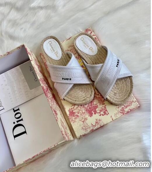 Best Price Dior Granville Embroidered Cotton Mule Sandals CD1559 White