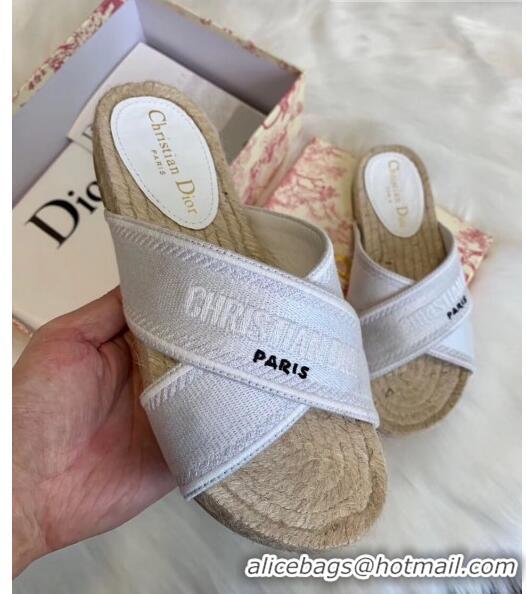 Best Price Dior Granville Embroidered Cotton Mule Sandals CD1559 White