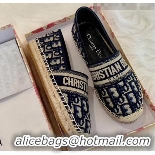 Unique Imitation Dior Granville Dior Oblique Embroidered Cotton Espadrille CD1562 Deep Blue