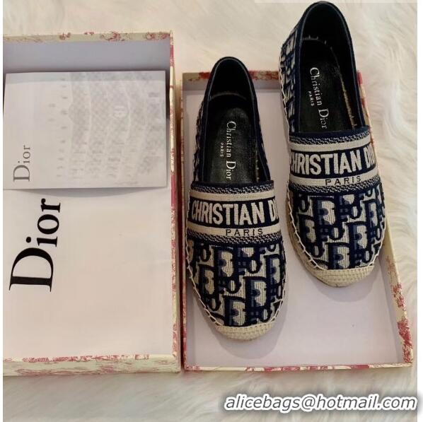 Unique Imitation Dior Granville Dior Oblique Embroidered Cotton Espadrille CD1562 Deep Blue