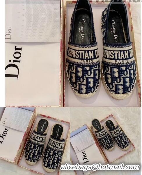 Unique Imitation Dior Granville Dior Oblique Embroidered Cotton Espadrille CD1562 Deep Blue