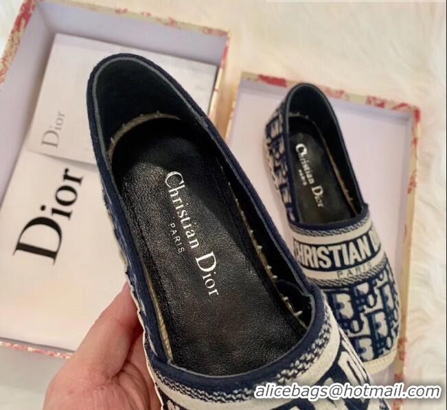 Unique Imitation Dior Granville Dior Oblique Embroidered Cotton Espadrille CD1562 Deep Blue