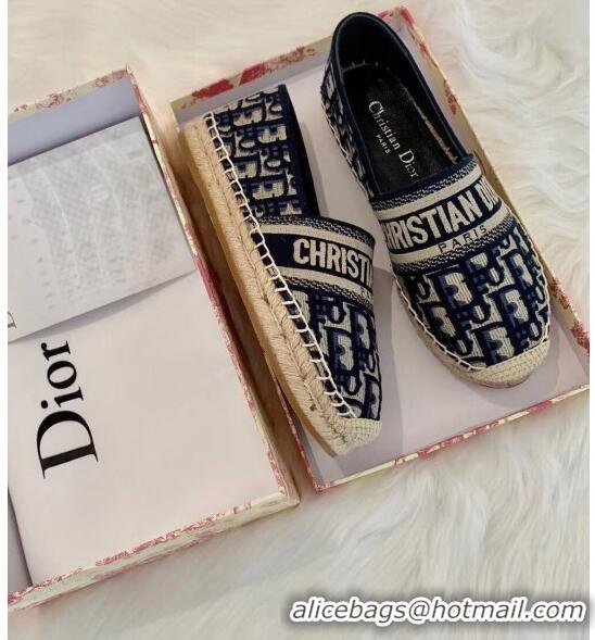 Unique Imitation Dior Granville Dior Oblique Embroidered Cotton Espadrille CD1562 Deep Blue