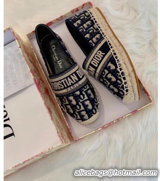 Unique Imitation Dior Granville Dior Oblique Embroidered Cotton Espadrille CD1562 Deep Blue