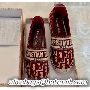 Low Cost Dior Granville Dior Oblique Embroidered Cotton Espadrille CD1562 Burgundy