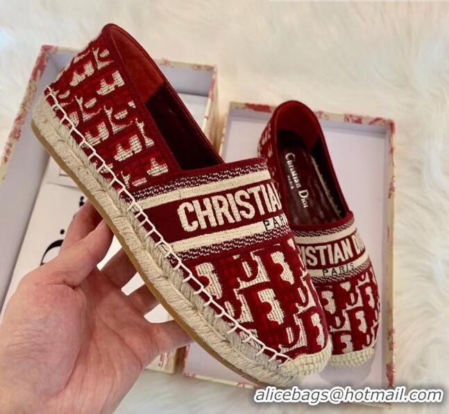 Low Cost Dior Granville Dior Oblique Embroidered Cotton Espadrille CD1562 Burgundy