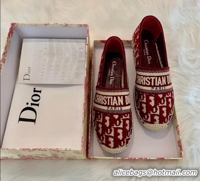 Low Cost Dior Granville Dior Oblique Embroidered Cotton Espadrille CD1562 Burgundy