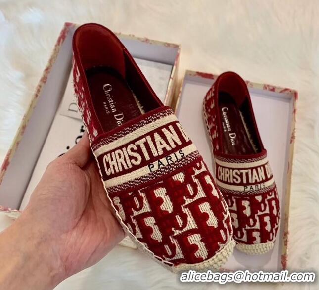 Low Cost Dior Granville Dior Oblique Embroidered Cotton Espadrille CD1562 Burgundy