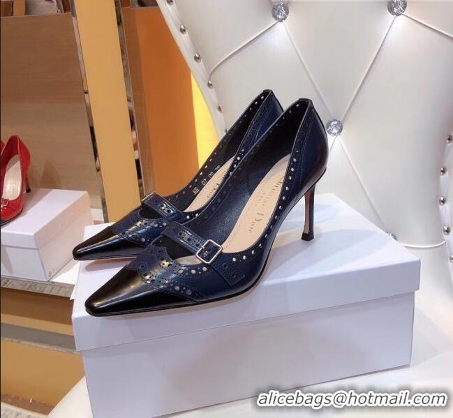 Buy Discount Dior Spectadior Strap Pumps in Perforated Leather CD1804 Black/Blue 2020