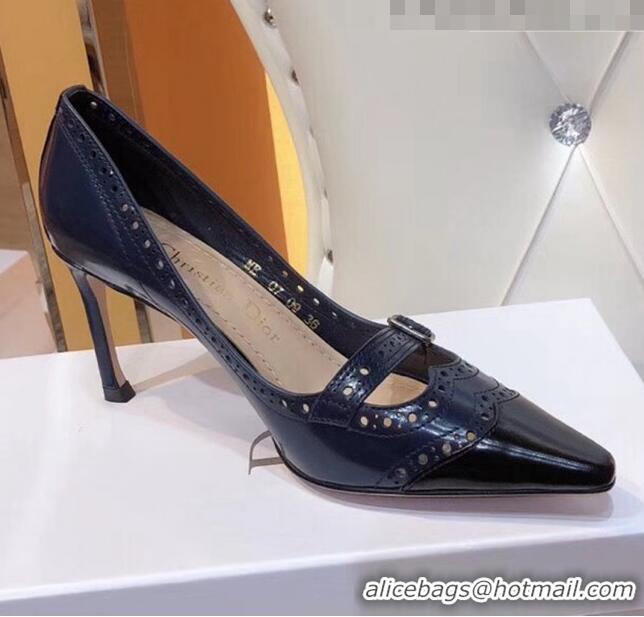 Buy Discount Dior Spectadior Strap Pumps in Perforated Leather CD1804 Black/Blue 2020