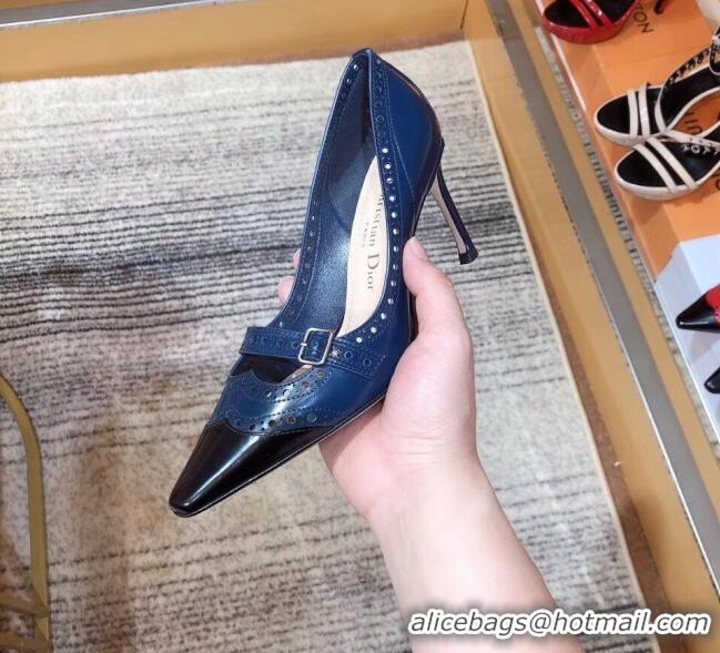 Buy Discount Dior Spectadior Strap Pumps in Perforated Leather CD1804 Black/Blue 2020