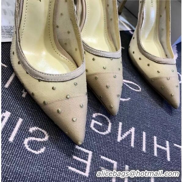 Top Design Dior J'adior D-Moi Point Heel 95mm Pump in Dotted CD1807 Mesh Beige 2019