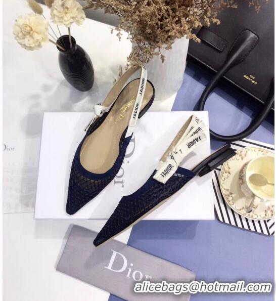 Best Price Dior J'Adior Slingback Fishnet Ballerian Flat CD1808 Blue 2020