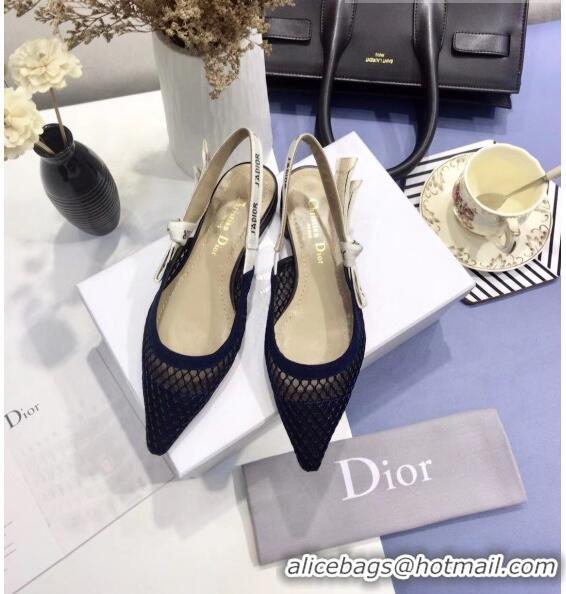 Best Price Dior J'Adior Slingback Fishnet Ballerian Flat CD1808 Blue 2020