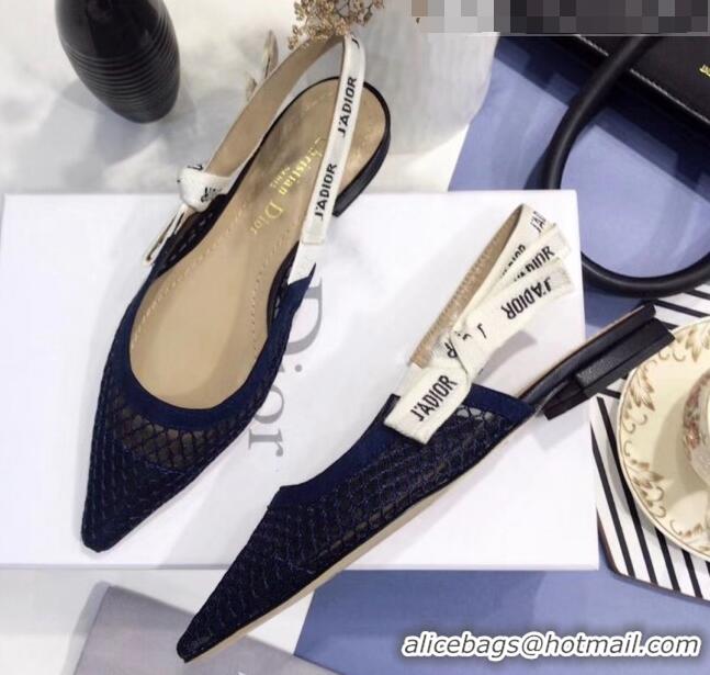 Best Price Dior J'Adior Slingback Fishnet Ballerian Flat CD1808 Blue 2020