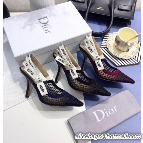 Best Price Dior J'Adior Slingback Fishnet Ballerian Flat CD1808 Blue 2020