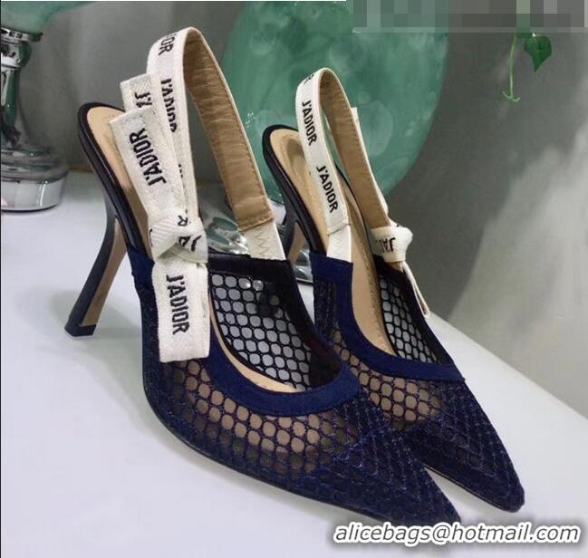 Imitation Dior J'Adior Slingback Fishnet Pump With 9.5cm Heel CD1809 Blue 2020