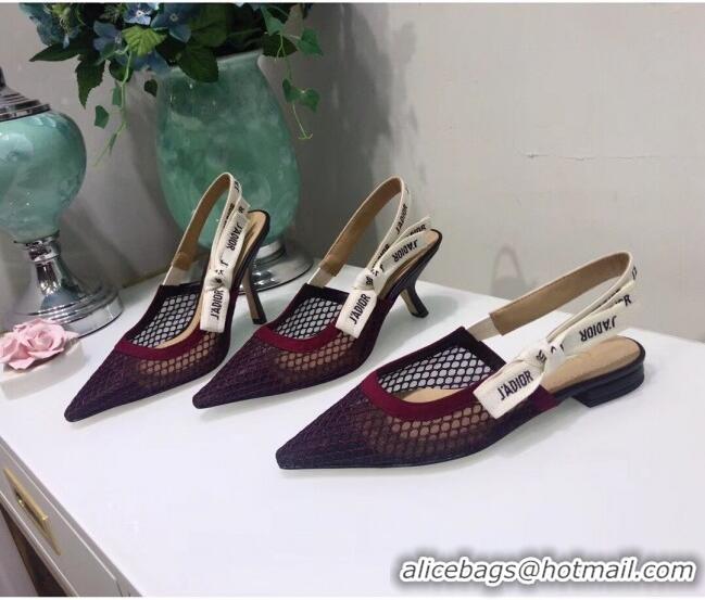 Luxury Discount Dior J'Adior Slingback Fishnet Ballerina Flat CD1811 Burgundy 2020