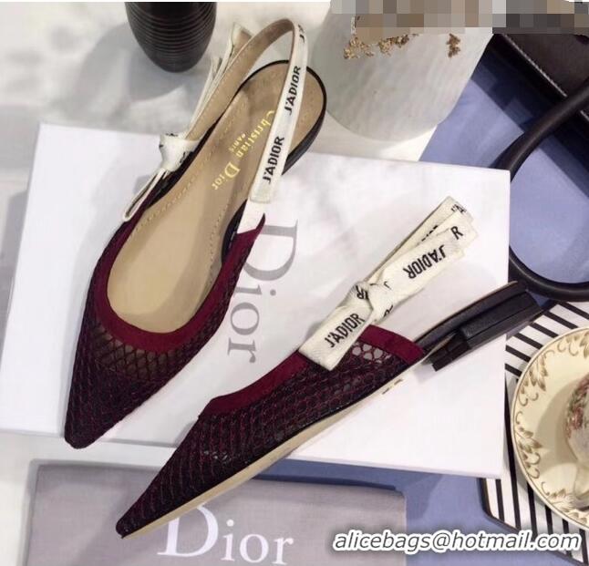 Luxury Discount Dior J'Adior Slingback Fishnet Ballerina Flat CD1811 Burgundy 2020