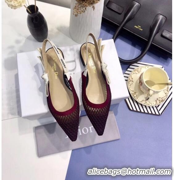 Luxury Discount Dior J'Adior Slingback Fishnet Ballerina Flat CD1811 Burgundy 2020