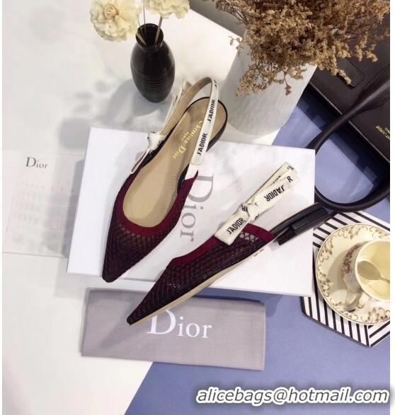 Luxury Discount Dior J'Adior Slingback Fishnet Ballerina Flat CD1811 Burgundy 2020