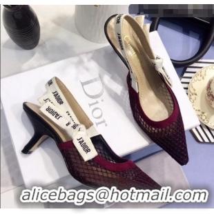 Luxury Cheap Dior J'Adior Slingback Fishnet Pump With 6.5cm Heel CD1812 Burgundy 2020