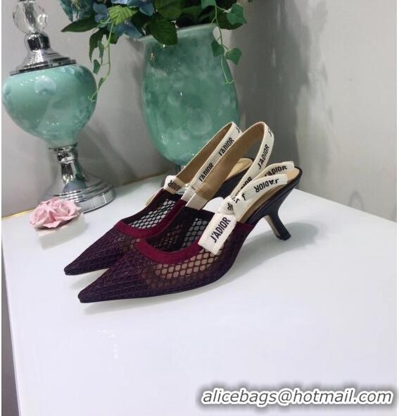 Luxury Cheap Dior J'Adior Slingback Fishnet Pump With 6.5cm Heel CD1812 Burgundy 2020