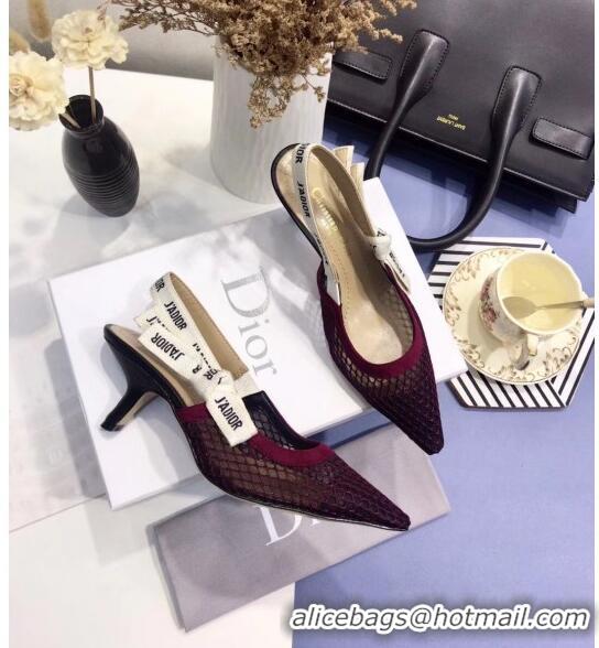 Luxury Cheap Dior J'Adior Slingback Fishnet Pump With 6.5cm Heel CD1812 Burgundy 2020