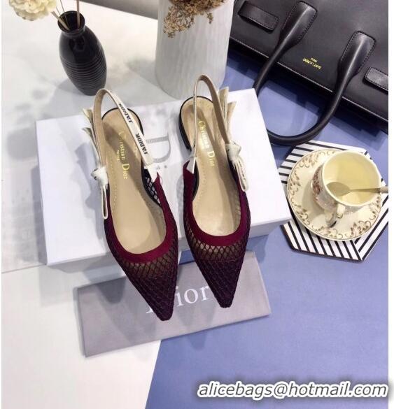 Luxury Cheap Dior J'Adior Slingback Fishnet Pump With 6.5cm Heel CD1812 Burgundy 2020