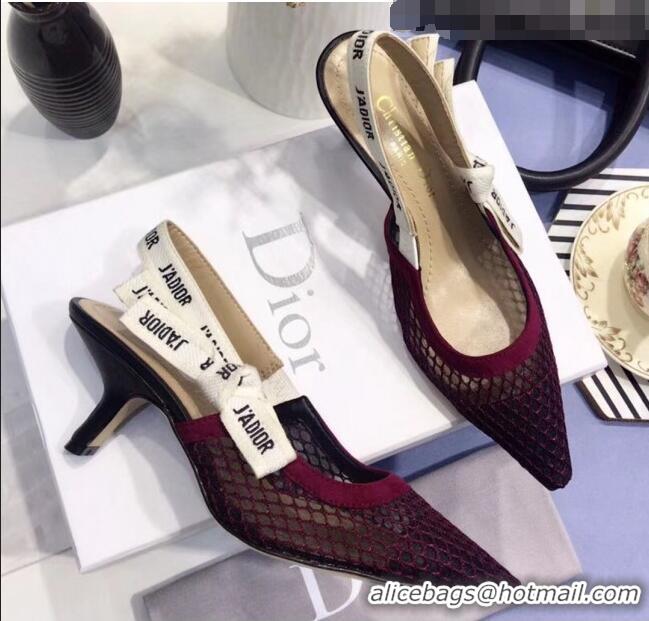 Luxury Cheap Dior J'Adior Slingback Fishnet Pump With 6.5cm Heel CD1812 Burgundy 2020