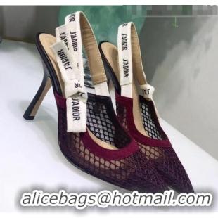 Best Quality Dior J'Adior Slingback Fishnet Pump With 9.5cm Heel CD1813 Burgundy 2020