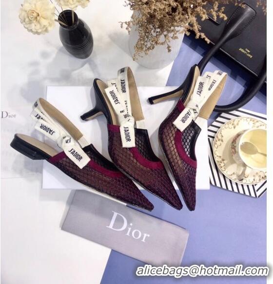 Best Quality Dior J'Adior Slingback Fishnet Pump With 9.5cm Heel CD1813 Burgundy 2020