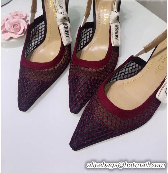 Best Quality Dior J'Adior Slingback Fishnet Pump With 9.5cm Heel CD1813 Burgundy 2020