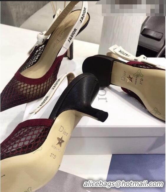 Best Quality Dior J'Adior Slingback Fishnet Pump With 9.5cm Heel CD1813 Burgundy 2020