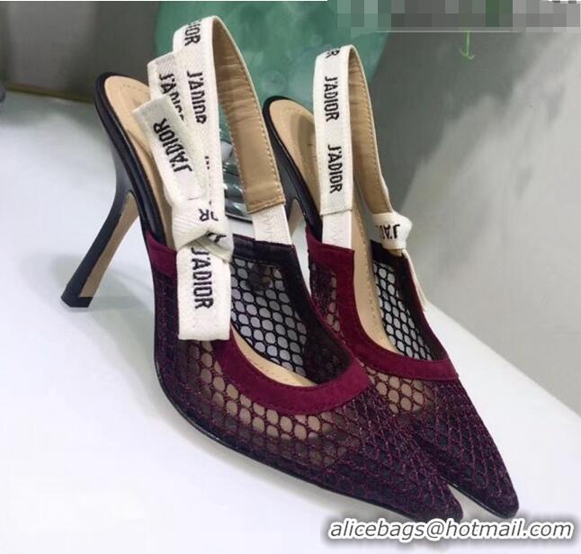 Best Quality Dior J'Adior Slingback Fishnet Pump With 9.5cm Heel CD1813 Burgundy 2020