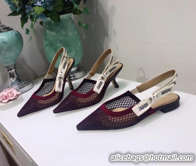 Best Quality Dior J'Adior Slingback Fishnet Pump With 9.5cm Heel CD1813 Burgundy 2020