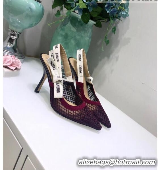 Best Quality Dior J'Adior Slingback Fishnet Pump With 9.5cm Heel CD1813 Burgundy 2020