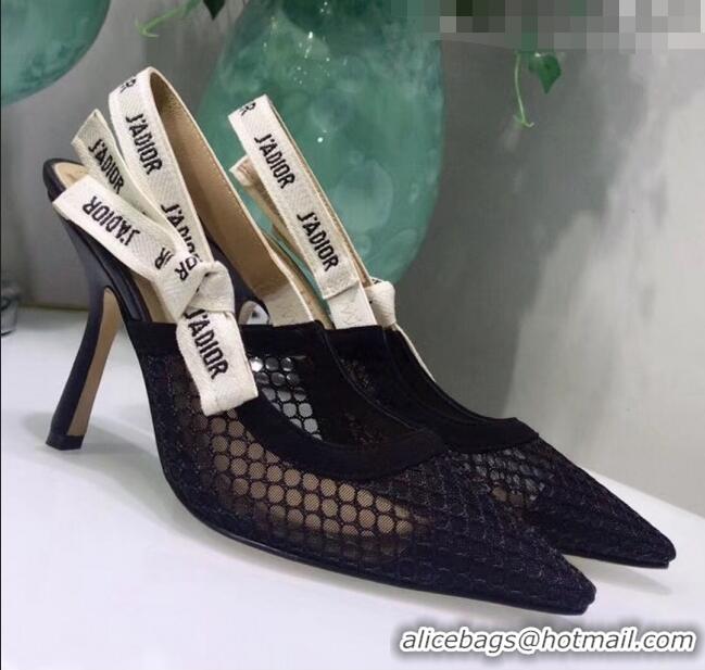 Super Quality Dior J'Adior Slingback Fishnet Pump With 9.5cm Heel CD1816 Black 2020