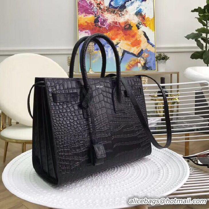 Top Quality Yves Saint Laurent Classic Sac De Jour Bag Croco Leather Y391545 Black